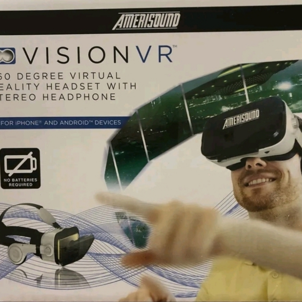 ❤Amerisound Vision VR 360 Degree Virtual Reality Headset w/ Stereo Headphone NEW